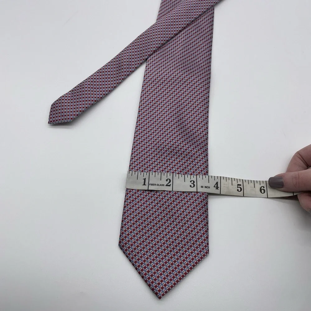 Giorgio Brutini Polyester Tie Gray Blue‎ And Red Geometric Hand Made  Tie